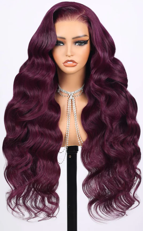 13x4 Lace Frontal Plum Body Wave Glueless Wig with Natural Hairline